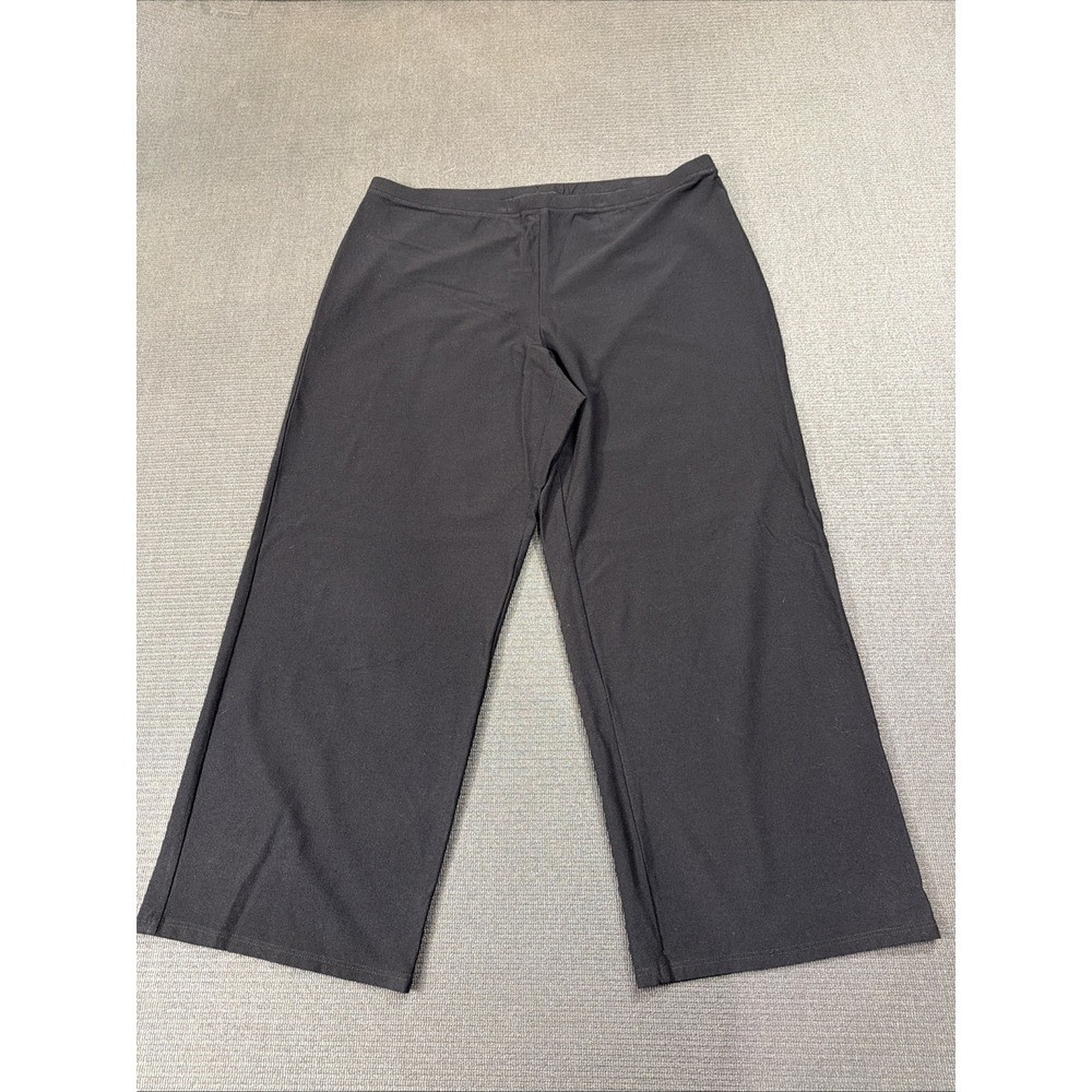 Eileen Fisher Pants Womens LP Black Pull On Crepe Tapered Stretch Crop Mid Rise - Picture 1 of 4